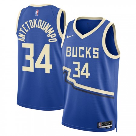 NBA Mænd Trøje Milwaukee Bucks Giannis Antetokounmpo 2024-25 Nike City Edition Blå Swingman